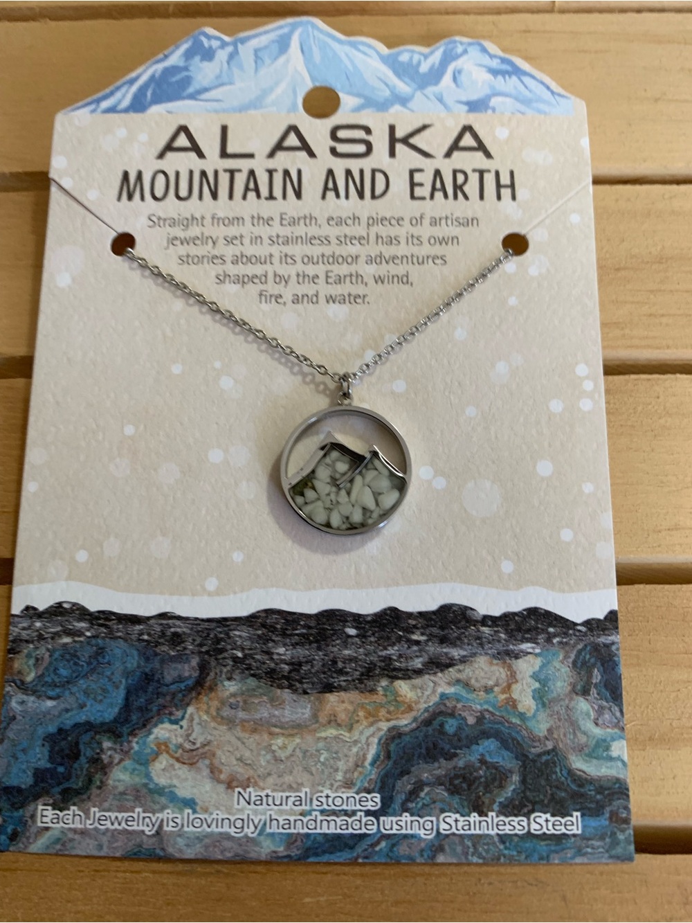 Silver Round Natural Stone Necklace - White